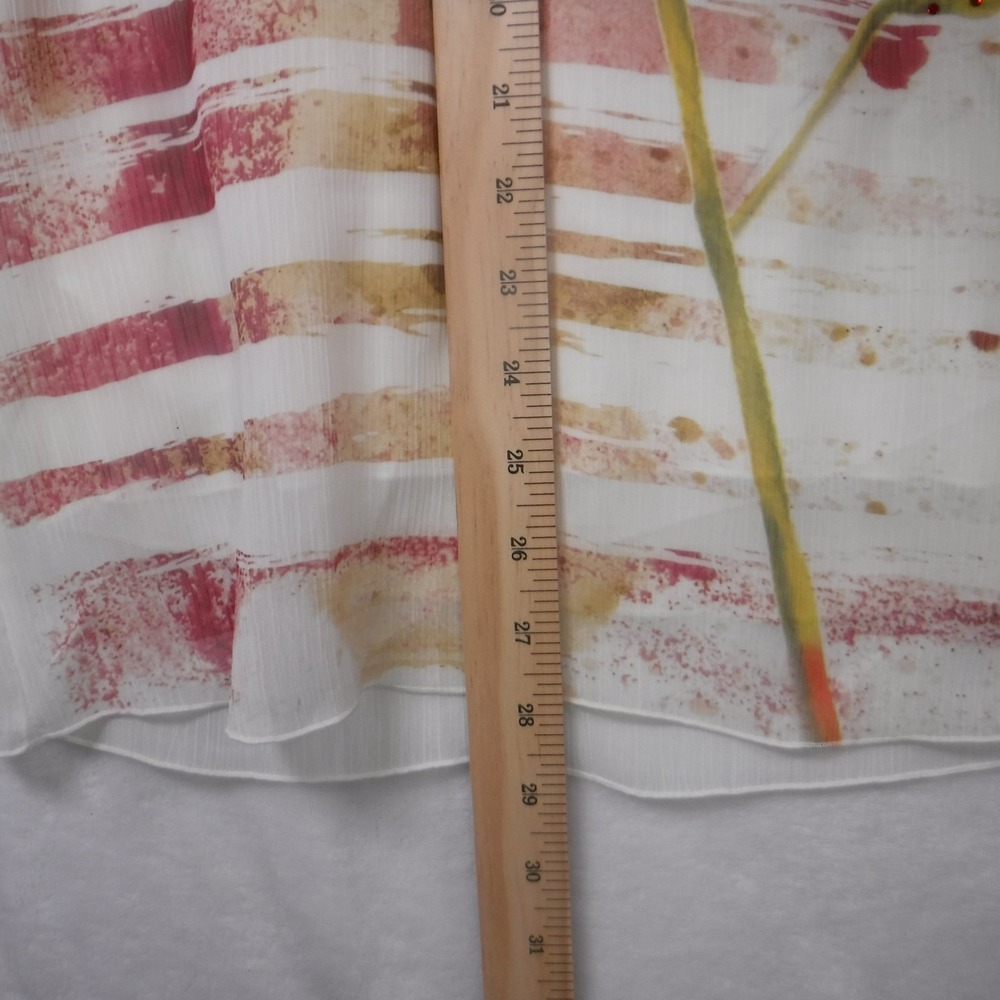 A~rtw Women XL White‎ Red Floral Poppy Stripe Rhinestone 3/4 Sleeve Blouse Top - Picture 11 of 12
